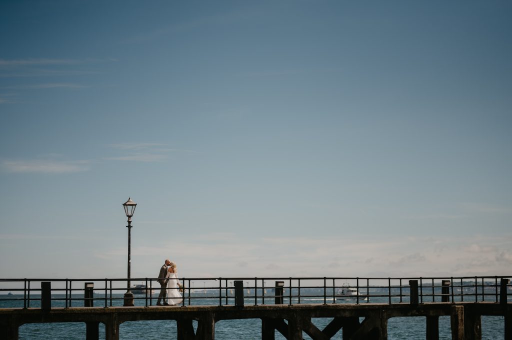 Bride and Groom on their wedding day at Square Tower in Portsmouth