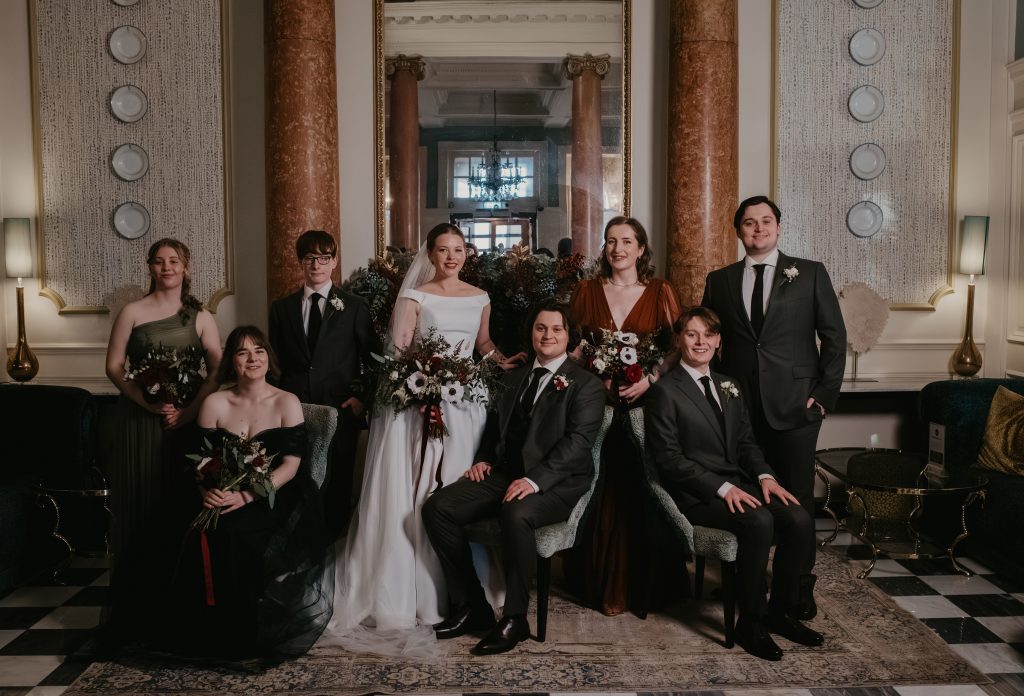 Bridal party group photo in Portsmouth - The Queens Hotel